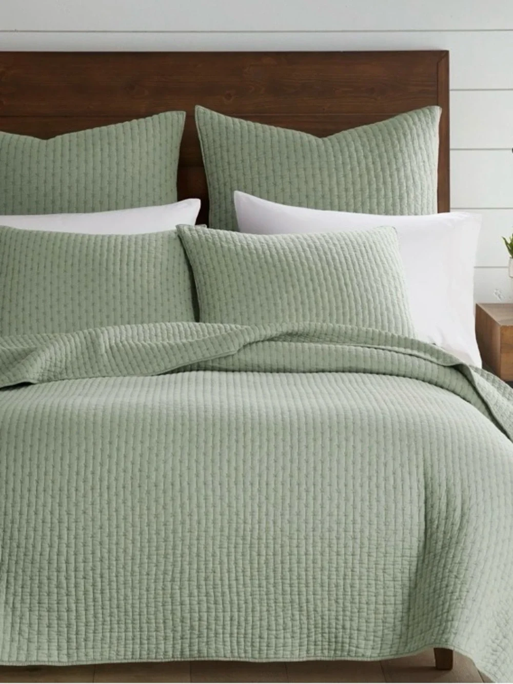 Levtex Home Cross Stitch QUEEN Bedspread & Shams Set 3 piece Desert Sage 104x106